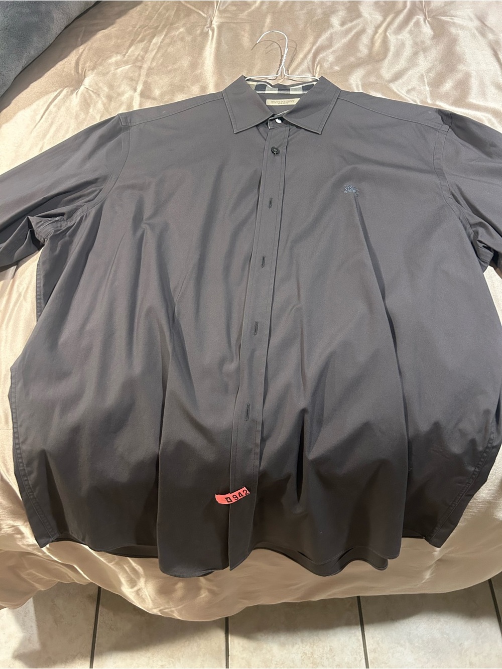 Burberry Men's Long Sleeve Button-Up Shirt - Charcoal
